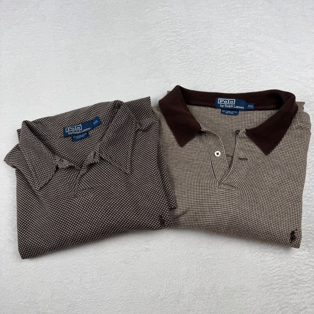 [2 pack] Polo Ralph Lauren Polo Shirts Men XXL Brown Pima Cotton Houndstooth 2XL